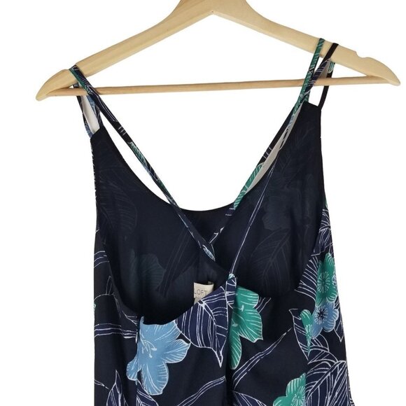 Loft Dress Womens 8 Maxi Scoop neck Blue Floral Tiered Boho Party Cross Back - Picture 8 of 10